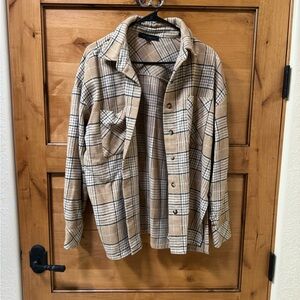Vici Plaid Button Down Shirt in Tan and Black
